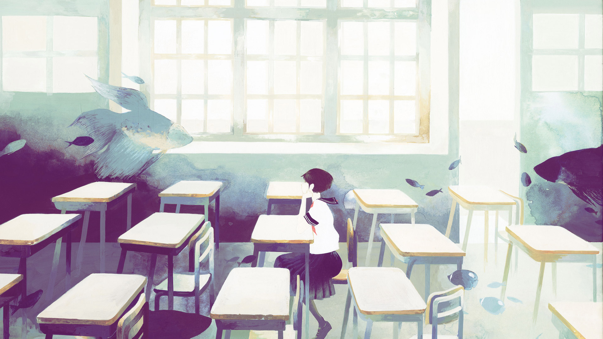 HD wallpaper: anime classroom, education, seat, school, learning, indoors